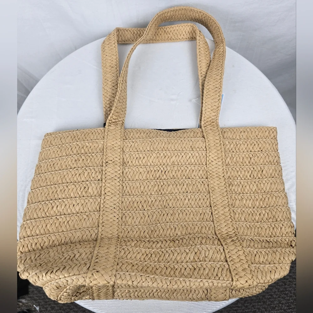 NWT Draper James Tan Woven Medium Size Tote Bag with Floral Scarf